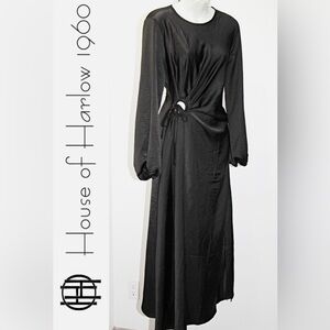 NWT House of Harlow 1960 Ruched Side Cutout CircleSatin Maxi Dress